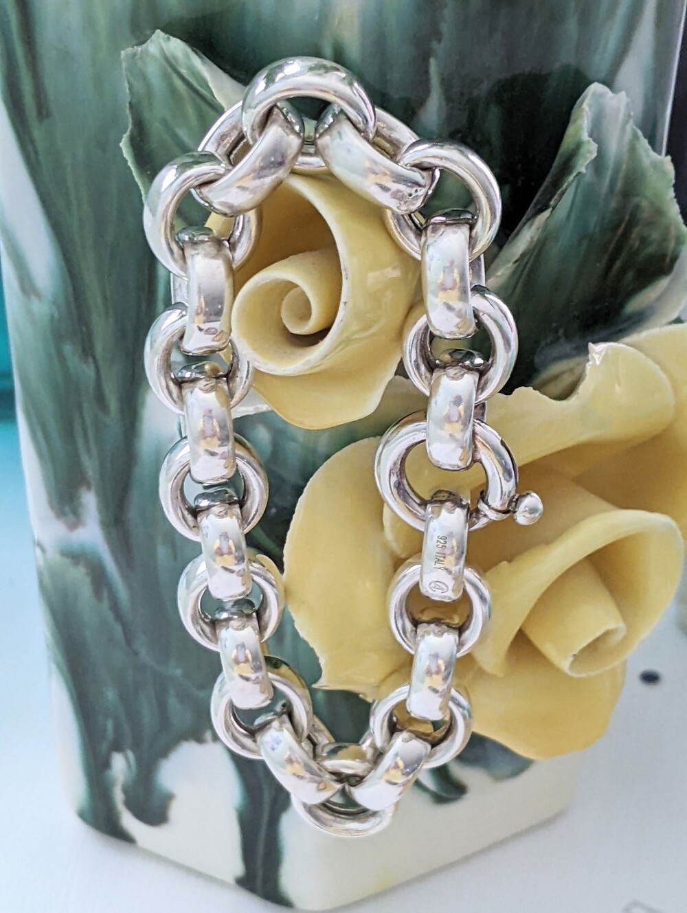 Arte D' Argento 34g Sterling Silver Chunky Rolo Link Bracelet
